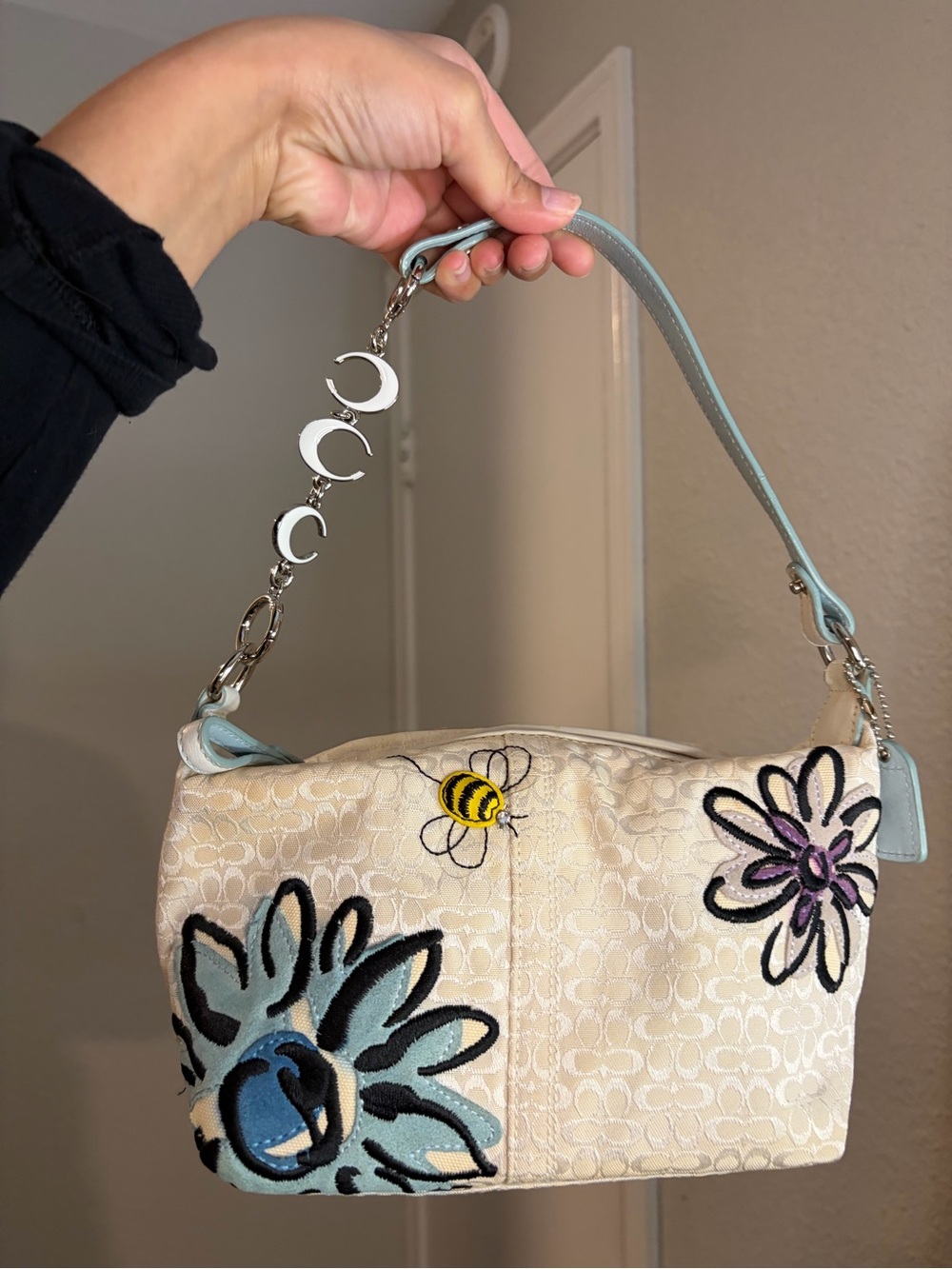 Coach Women's Bee Cream Floral Embroidered Mini Shoulder Bag